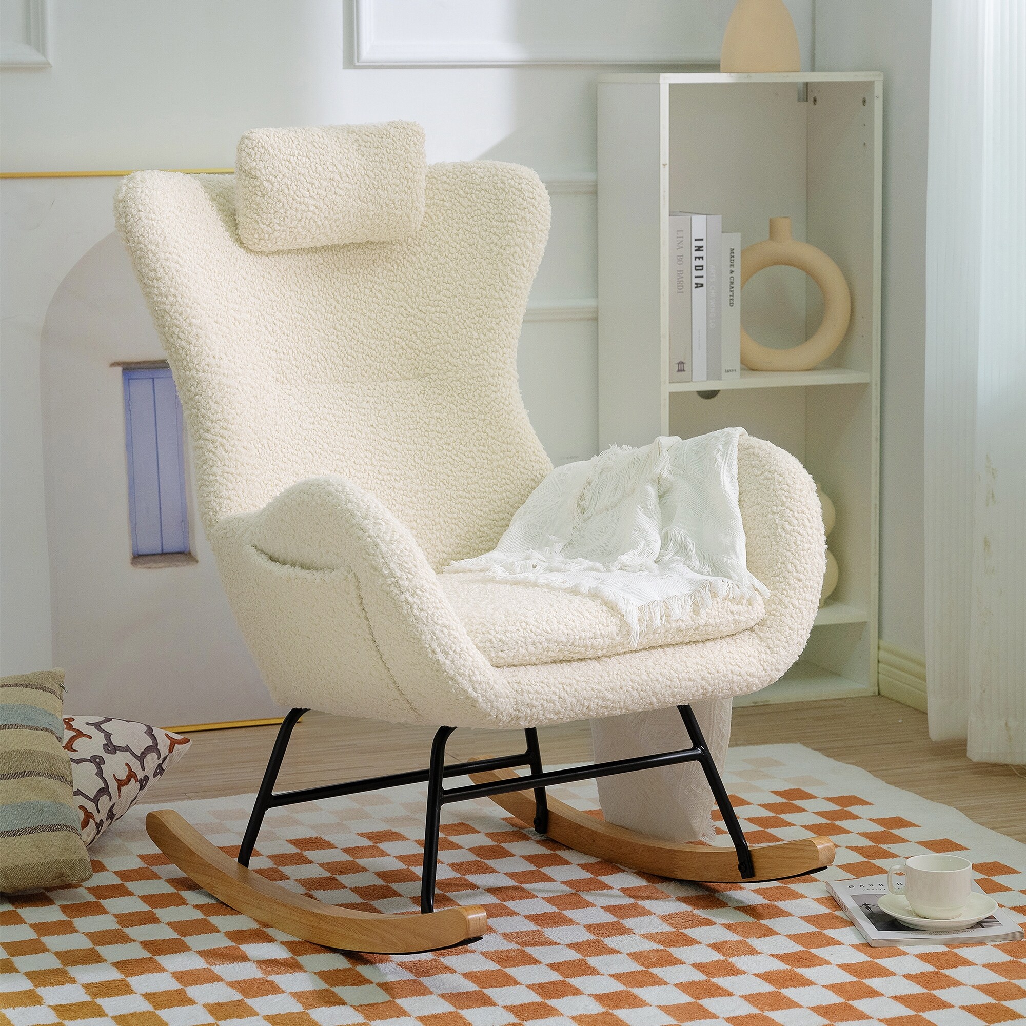 Fabric Rocking Chair with Anti skid Pad Rubber Leg for Living Room