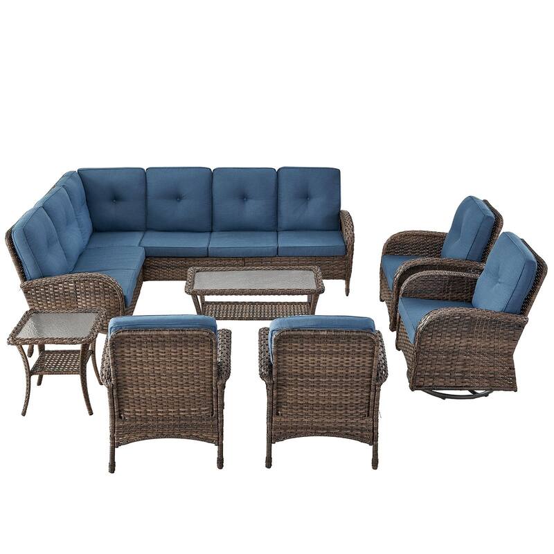 Patio Sectional Sofa Chair with Swivel Chairs Set