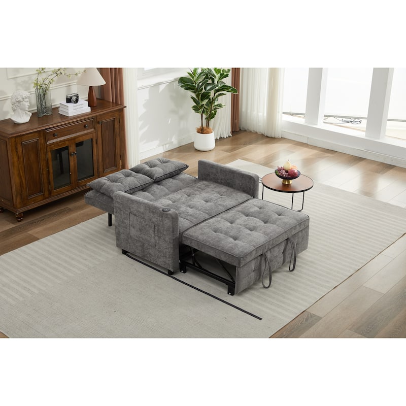 Pull-Out Sofa Bed Daybed, Lounge Chaise Loveseat with Adjustable Backrest, Convertible Sleeper Sofa with USB Charging