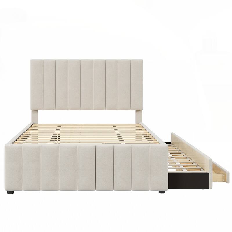 Upholstered Platform Bed with Trundle and 3 Drawers