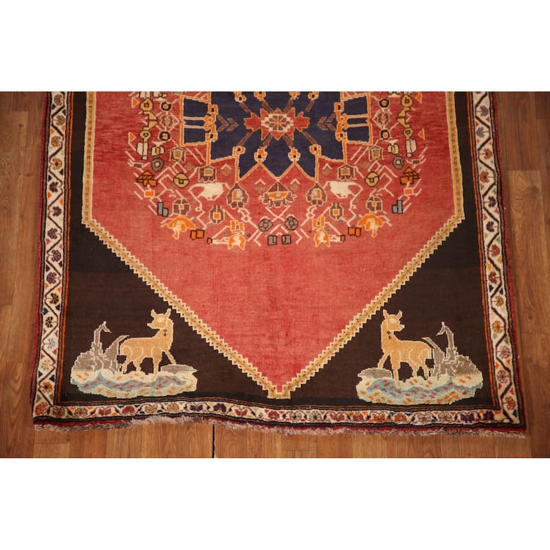 Vegetable Dye Shiraz Persian Vintage Area Rug Hand-knotted Wool Carpet - 4'0"x 5'10"