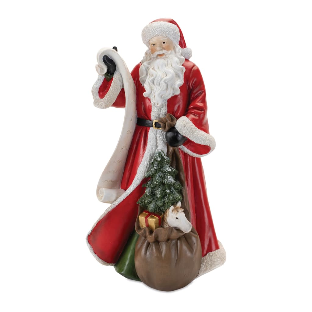 Polyresin Santa Statue with List and Toy Sack Accent - 8.5” x 7” x 16” (L x W x H)