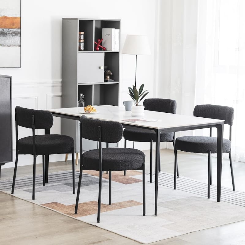 XINMICS Dining Chairs Set of 2/4/6, Mid Century Modern Upholstered Boucle Kitchen Dining Room Chairs - set of 4 - Black