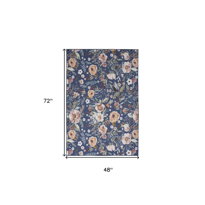 Power Loomed Floral Traditional Non Skid Low Pile Area Rug - 72' X '48' X '0.25