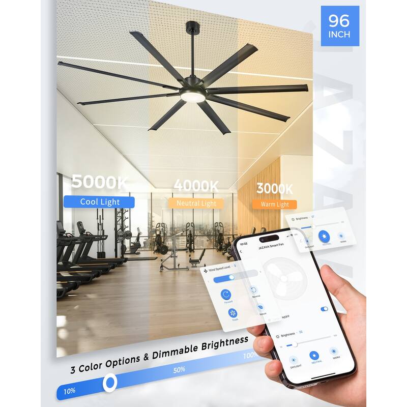 72/84/96 inch Aluminum Industrial Ceiling Fan with Integrated LED