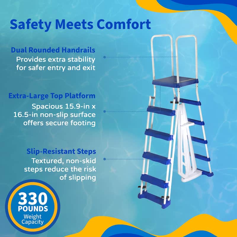 Blue Wave 52-in A-Frame Pool Ladder with Safety Barrier and Removable Steps