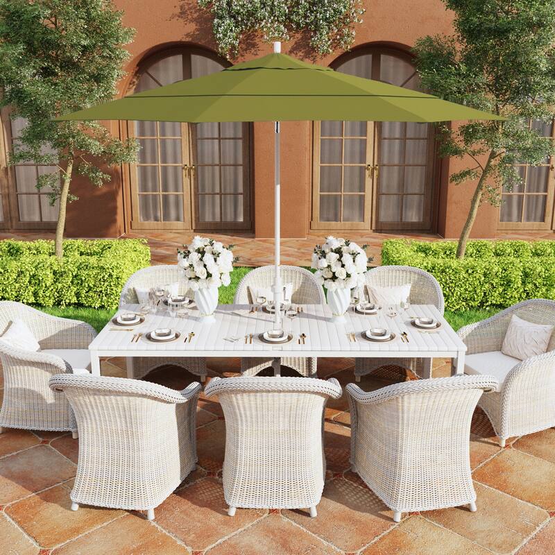 California Umbrella 11' Golden State Series Patio Umbrella White Aluminum Frame Crank Lift Collar Tilt Pacifica Pacific Blue - Palm