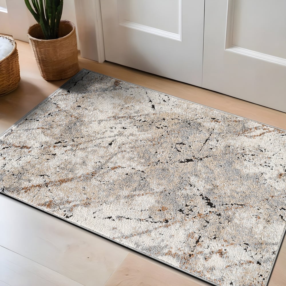 World Rug Gallery Marble Design Area Rug – Gray / Ivory