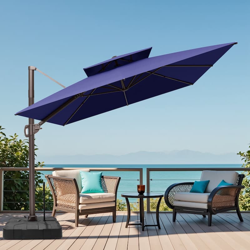 9x12 FT Rectangular Outdoor Patio Double Top Cantilever Offset Umbrella with Rod Base