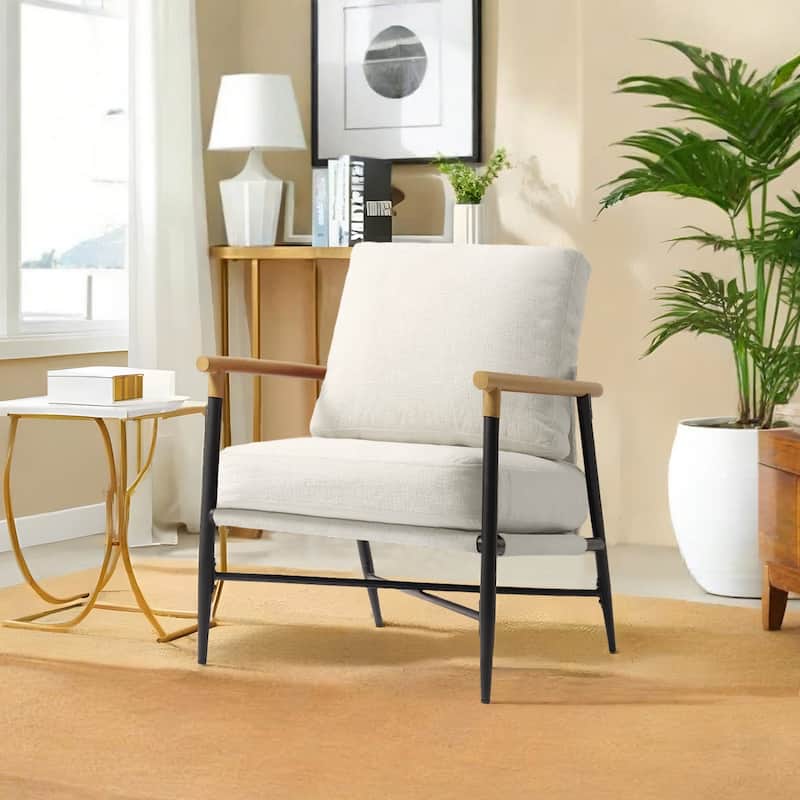 Anis 27'' W Vegan Leather/ Chenille X Base Metal Frame Accent Chair