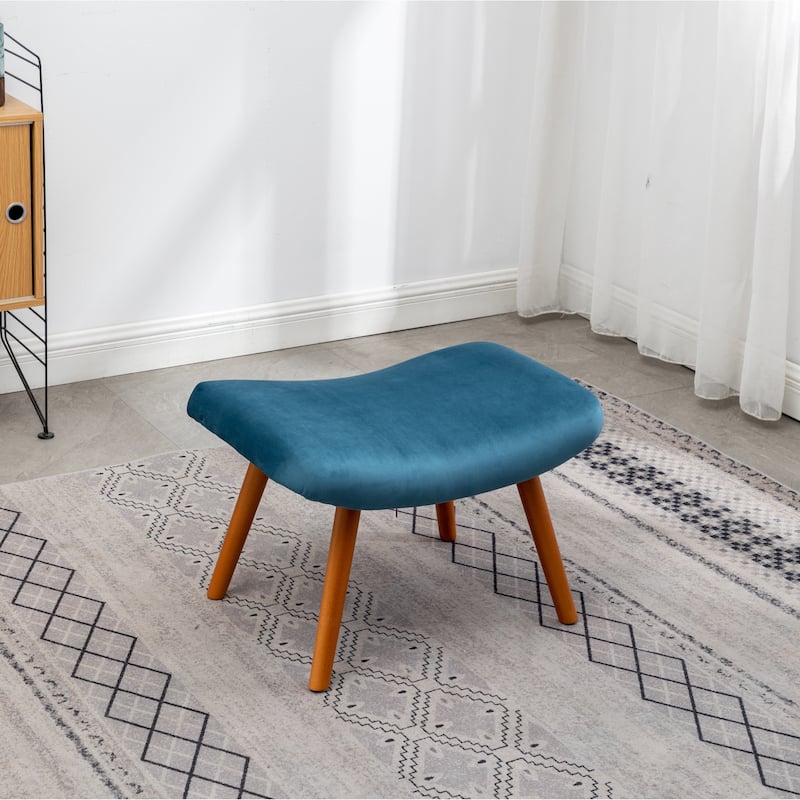 Blue Modern 33" Polyester Button Tufted Accent Chair with Ottoman and Tapering Wood Dowel Legs
