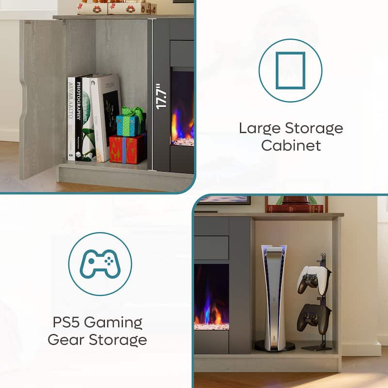 70" TV Stand with 36" Electric Fireplace, Modern Led Electirc Fireplace TV Stand fits TV up to 75 in.with Storage Cabinet