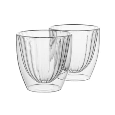 Elle Decor Ribbed Double Wall Coffee Cup Ribbed Glass Set of 2 Glass