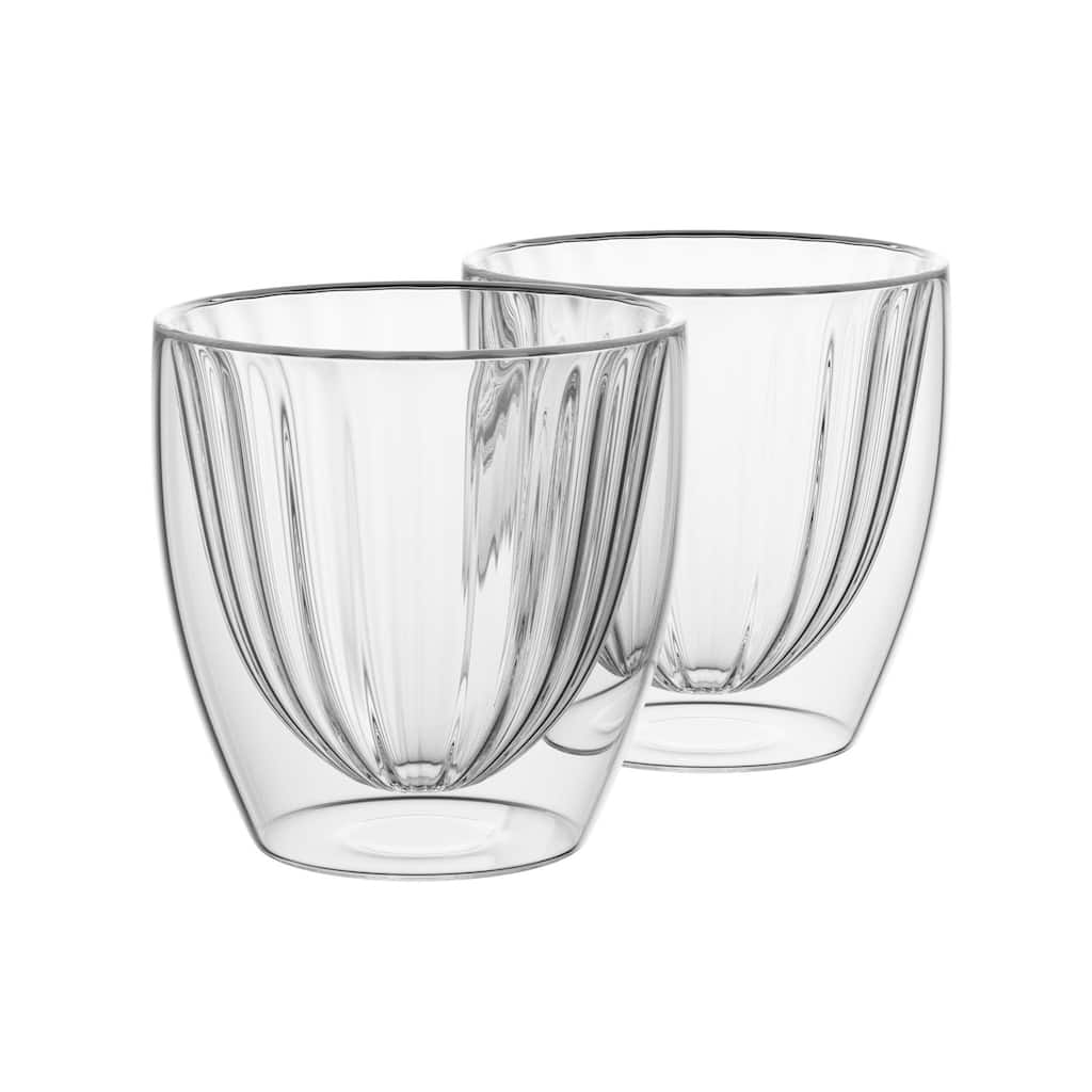 Elle Decor Ribbed Double Wall Coffee Cup Ribbed Glass Set of 2 Glass