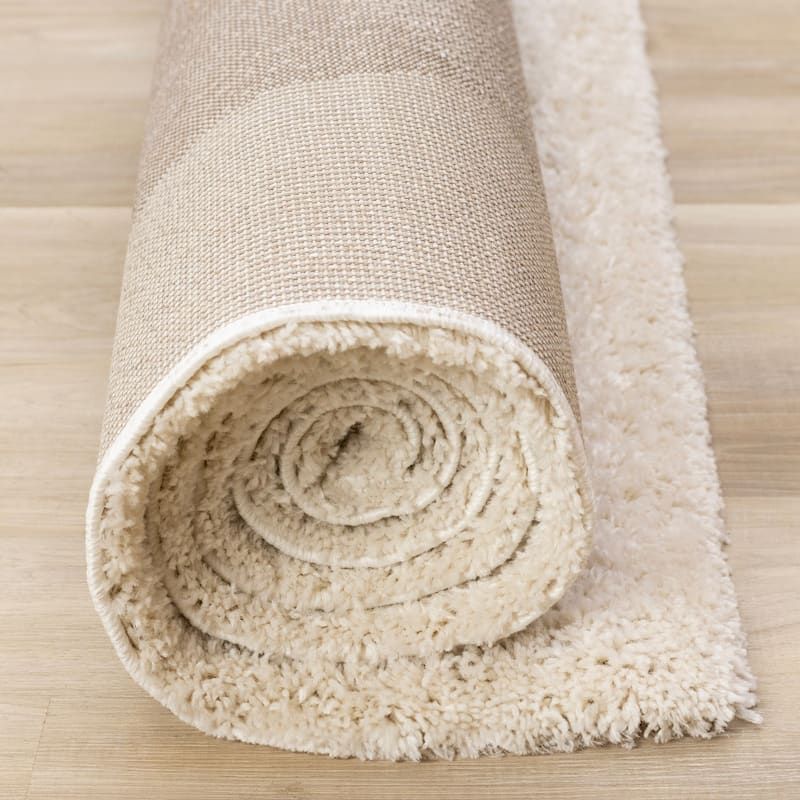 Cream Brown Grey Geometric Stones Soft Shag Area Rug, 5'3" x 7'7"