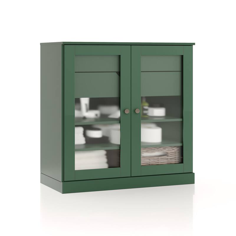 Palace Imports 100% Solid Wood 32" Bathroom Cabinet with Frosted Glass Doors, 2-Drawers and Adjustable Shelves