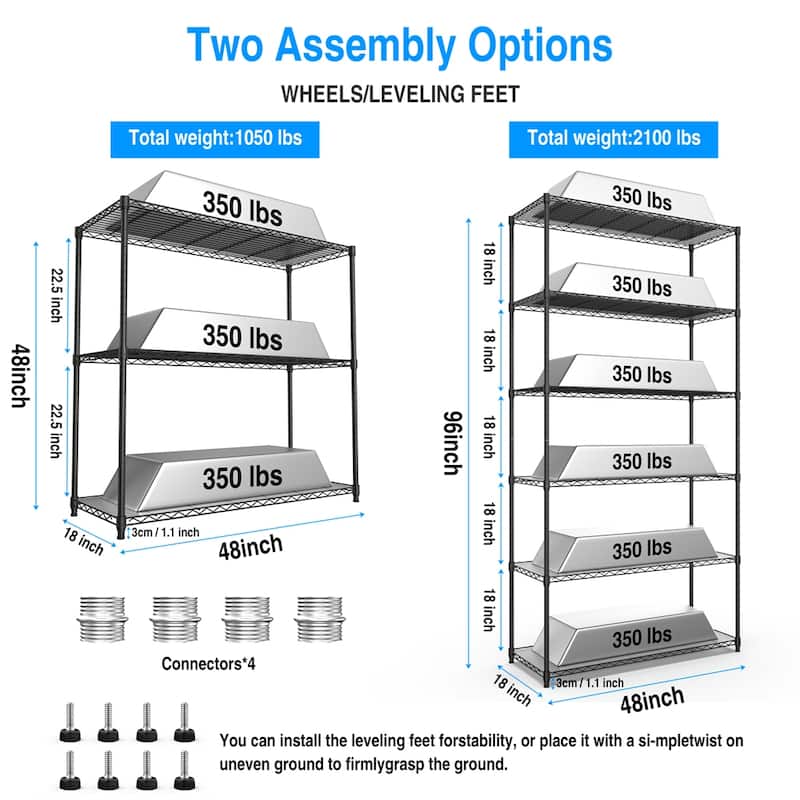2 Pack 3 Tier Adjustable Wire Shelving Unit
