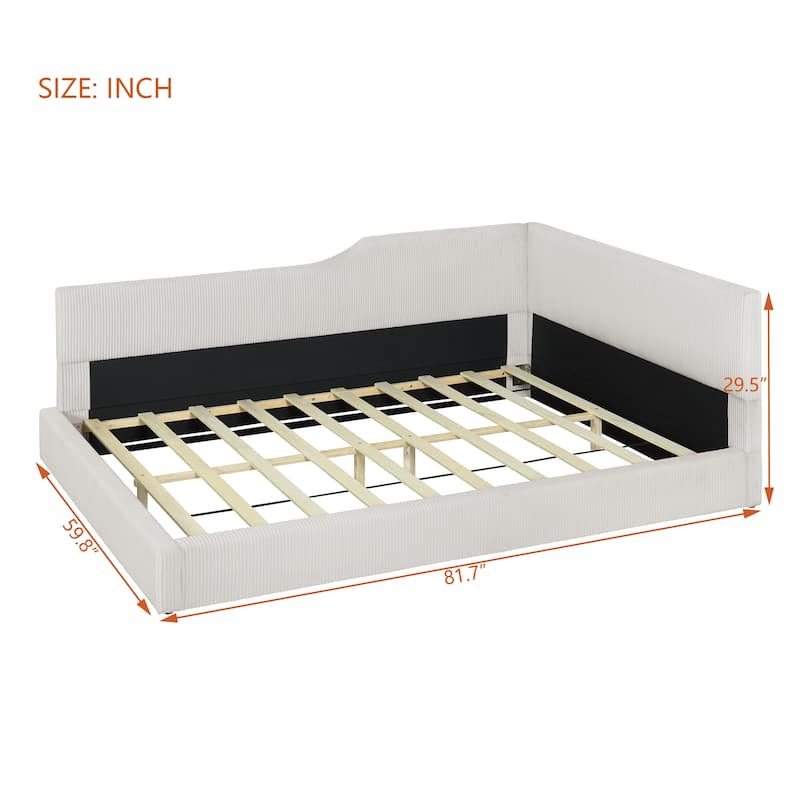 Full Size L-Shaped Upholstered Daybed with Corduroy Fabric, Modern Design, Spacious Seating, and Sturdy Construction
