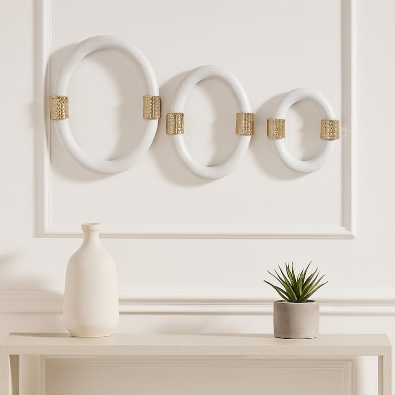 Metal Wall Hangings Decorative Rings (Set of 3) - 14/12/10" White