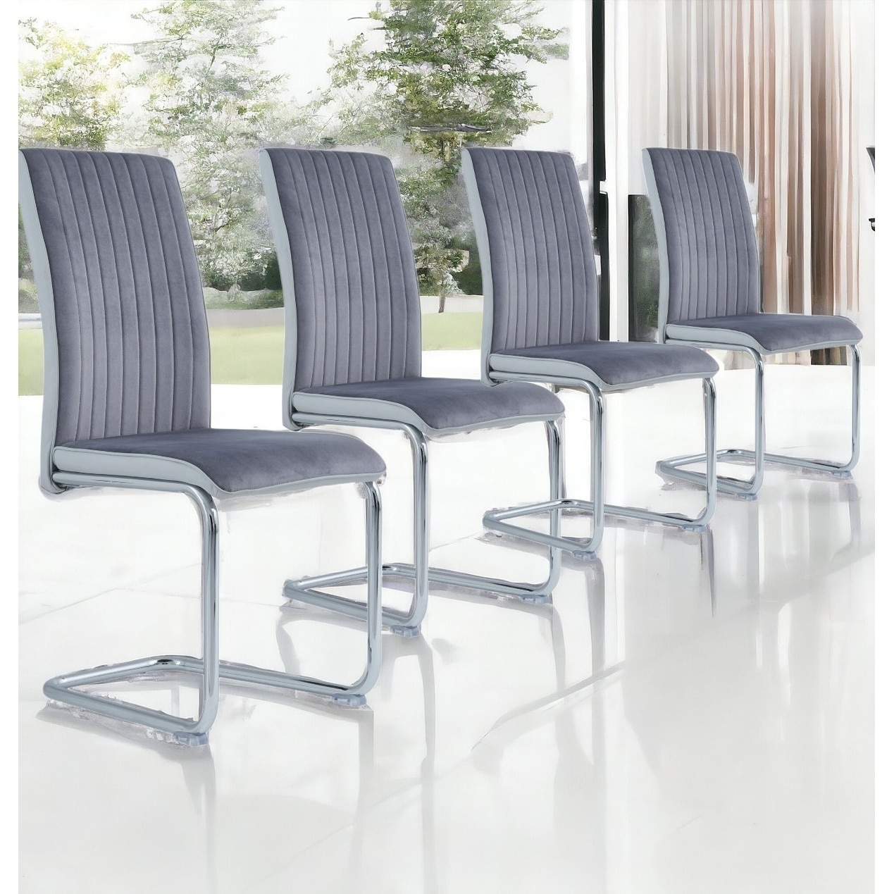 Set Of 4 Two Tone Grey And Chrome Dining Chairs Set Of 4 Two Tone Grey And Chrome Dining Chairs