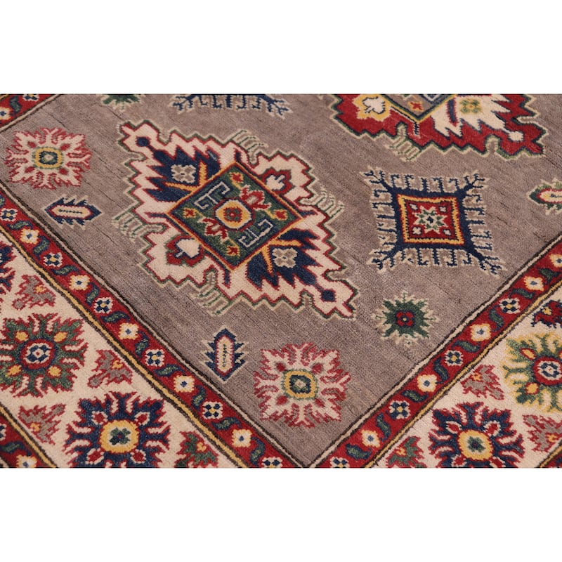 Southwestern Kazak Pierce Gray/Beige Wool Rug - 3'10'' x 5'10''