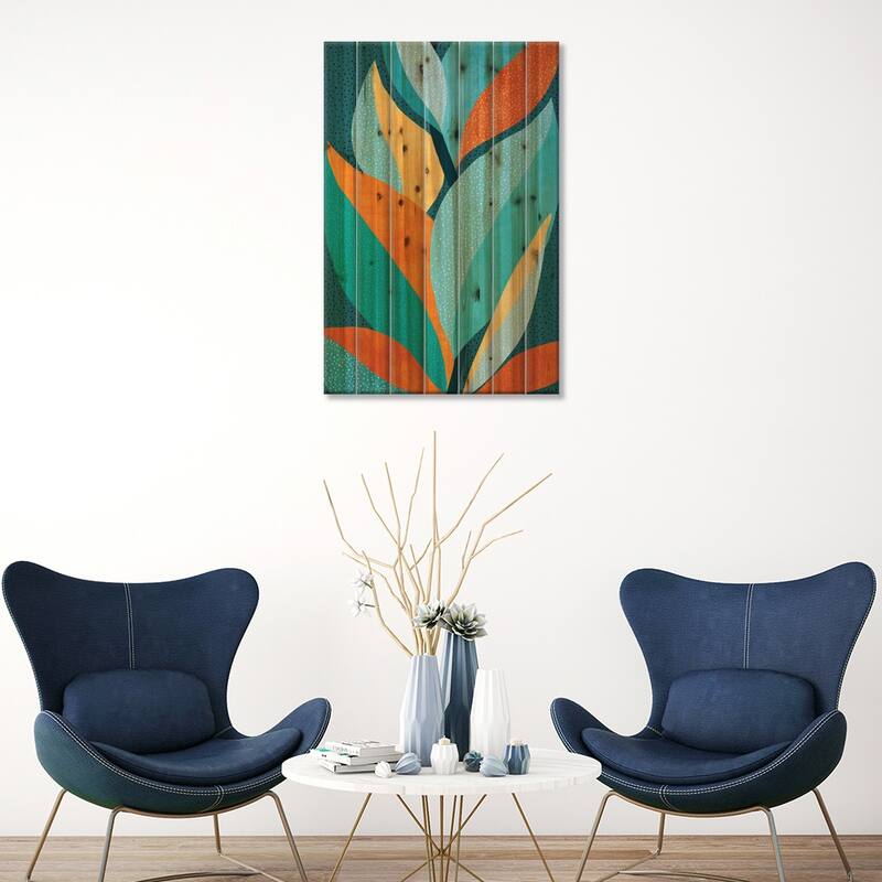 Abstract Tropical Foliage Print On Wood by Modern Tropical - Multi-Color