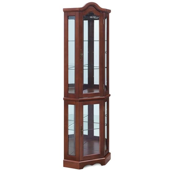 Shop Belleze Loraine 5 Shelves Canted Corner Lighted Curio Cabinet Walnut Standard On Sale Overstock 31315708