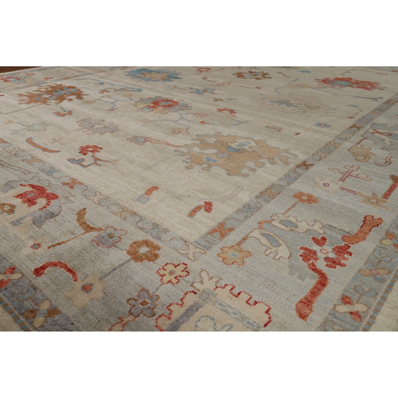 Hand Knotted Oriental 100% Wool Carpet Transitional All-Over Beige & Ivories Oushak Area Rug - 9' 11'' X 8' 2''