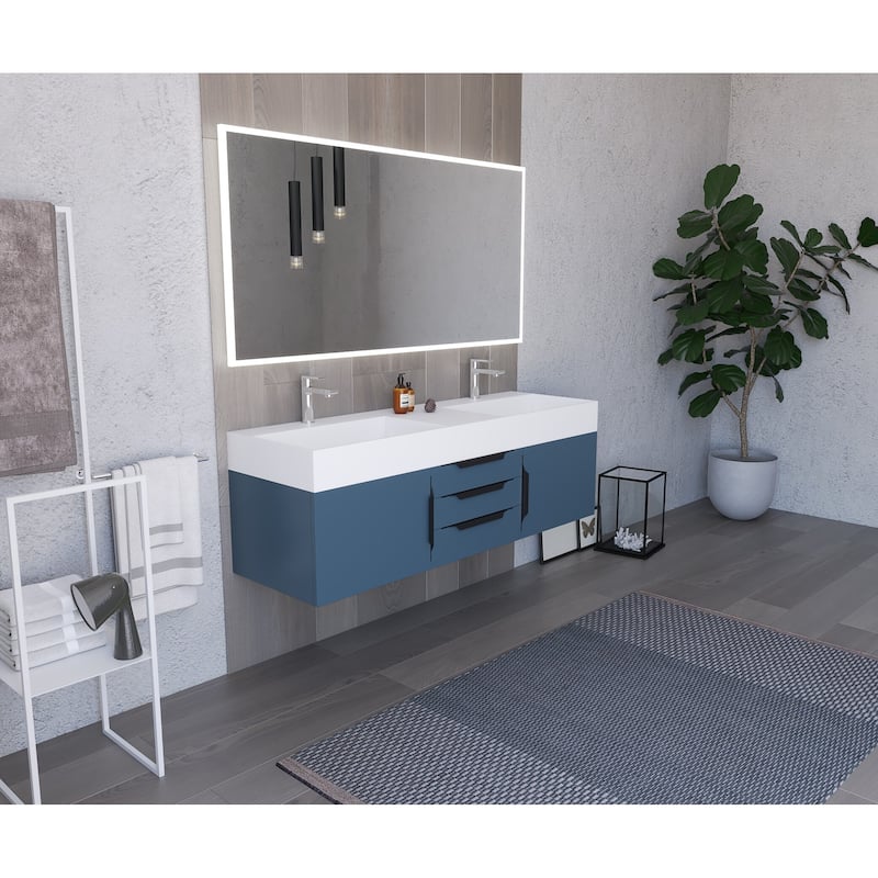 Amazon 60" Wall Mounted Bathroom Vanity Set w/ White Top