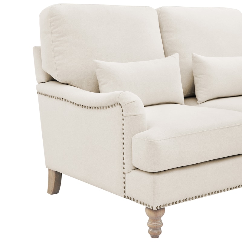 Modern Upholstered 2-Seater Sofa with Solid Wood Legs for Living Room