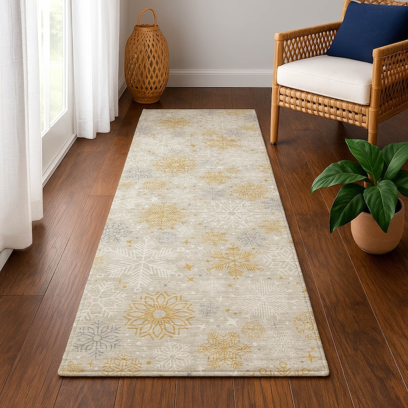 Premium Washable Super Soft Winter Snowflake Mayfield Rug - Beige - 2'3" x 7'6"
