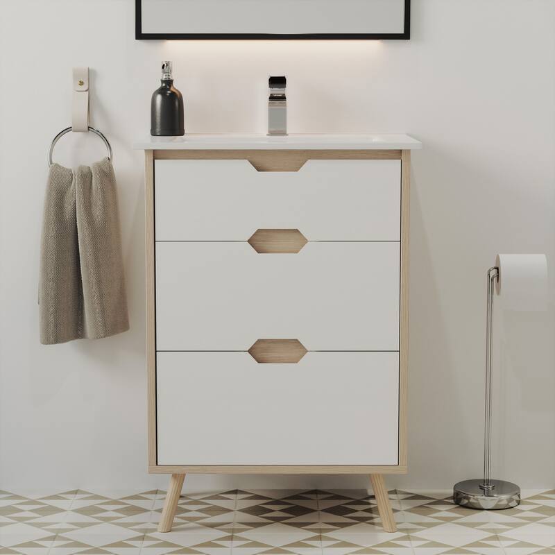 Brusque 24" Bathroom Vanity in White Oak - White - Painted - Single Vanities