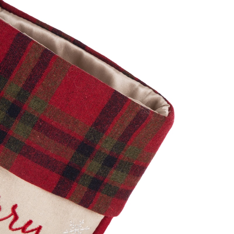 Glitzhome 21"L Dachshund Fabric Plaid Merry Christmas Stocking