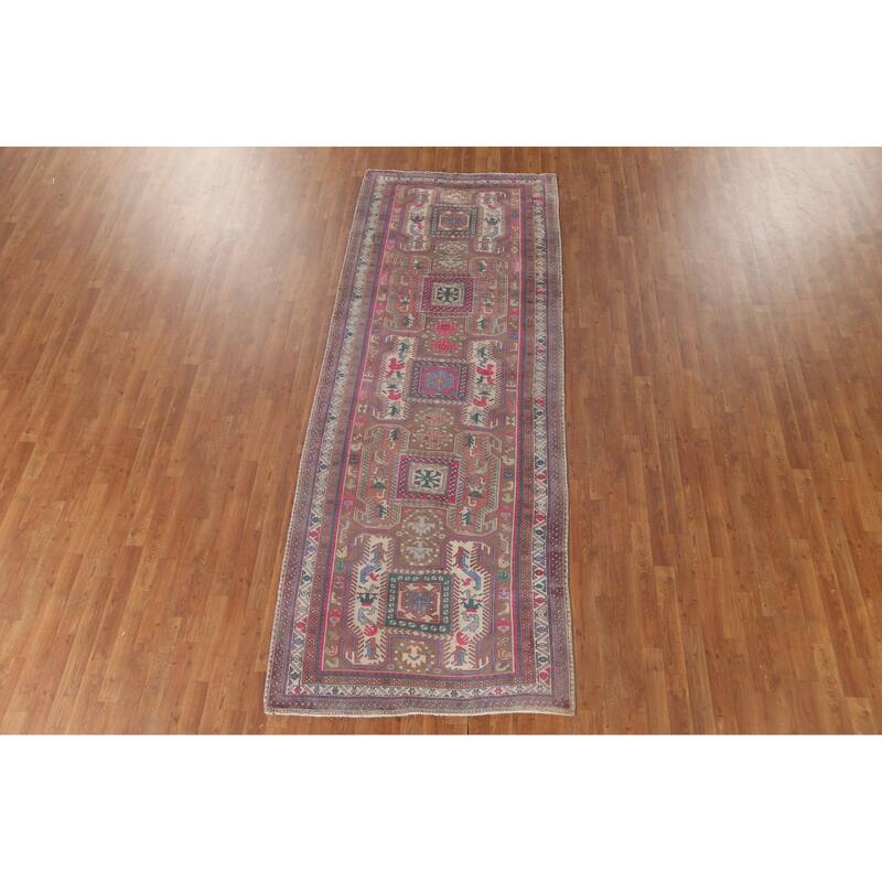 Tribal Meshkin Persian Vintage Runner Rug Hand-Knotted Wool Carpet - 3'11" x 10'5"
