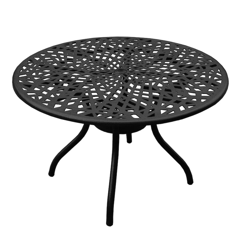 Modern Ornate Outdoor Mesh Aluminum 48-in Round Patio Dining Set with Four Chairs - N/A