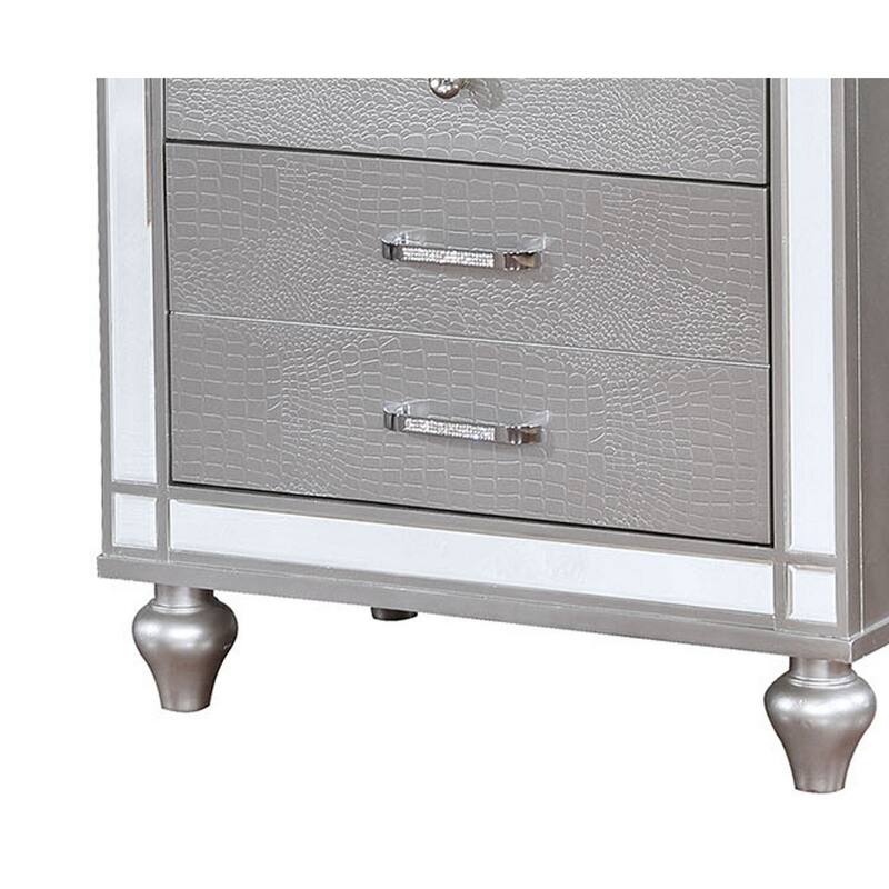 Silver 3 Drawer 28 in. W Nightstand with Trimmed Edge Design