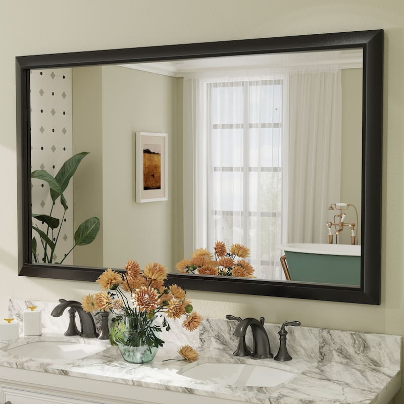 Beveled Metal Rectangle Framed Bathroom Vanity Tempered Glass Mirrors - 60" x 36" - Black