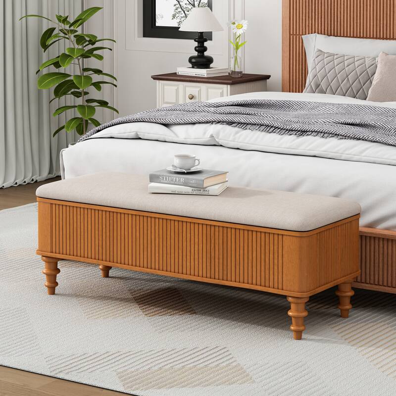 Multi-Functional Storage Ottoman Bench, Storage Bench - Natural