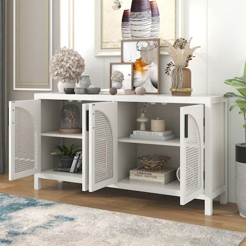 Large Storage Space Sideboard with Artificial Rattan Door and metal handles