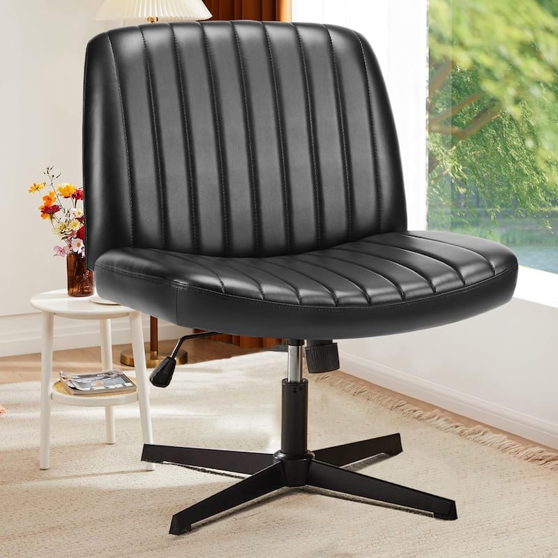 Cross Legged Armless Adjustable Swivel Padded Home Office Desk Chair No Wheels - Black
