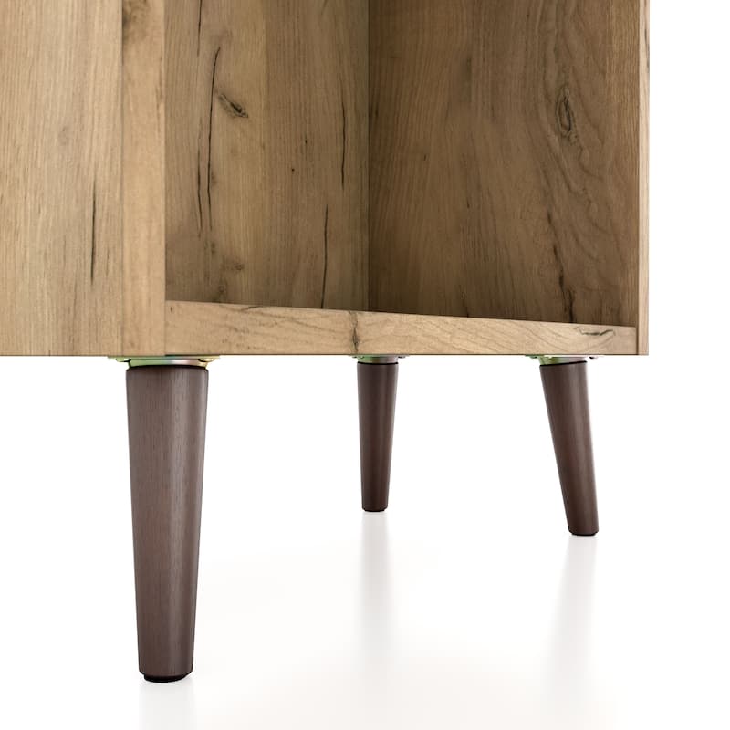 DH BASIC Mid-Century Modern Light Oak 5-Open Shelf and 2-Drawer Bookcase by Denhour