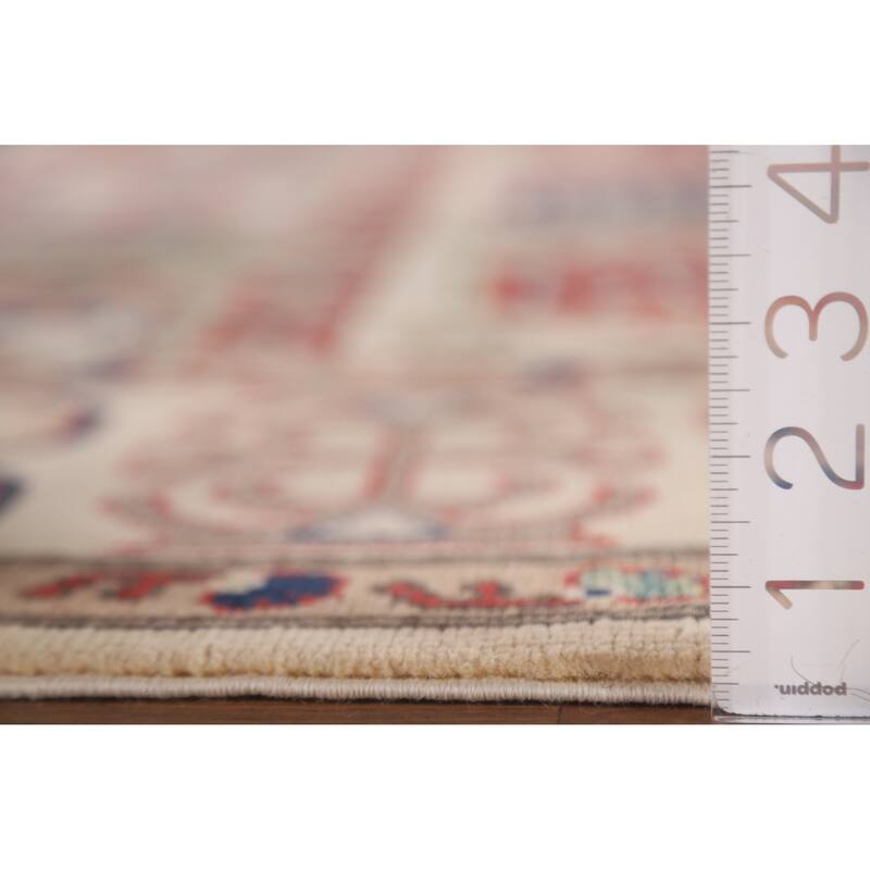 Hand Knotted Oriental 100% Wool Carpet Traditional Geometric Beige & Ivories Kazak Area Rug - 9' 7'' X 6' 7''