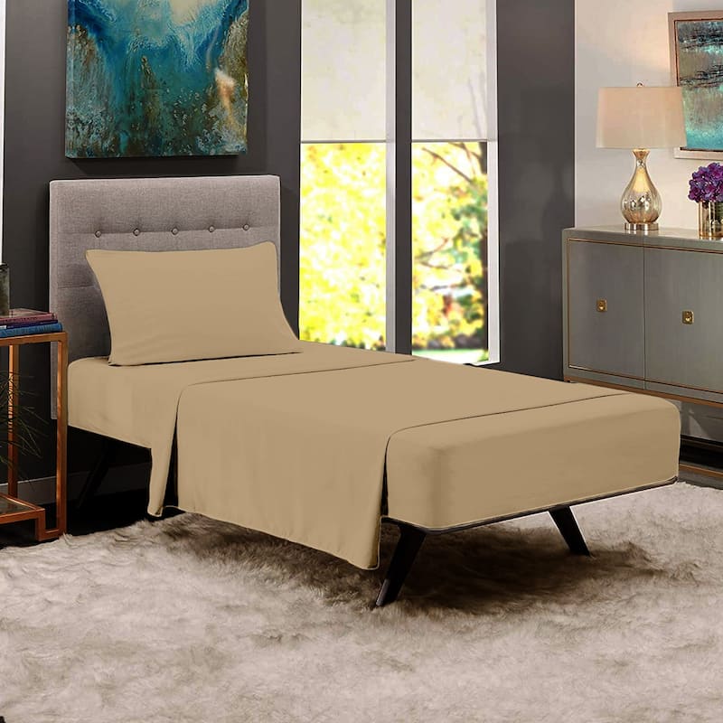 Premium Home Collection Microfiber Soft Cooling Twin Bed Sheet Set - 3 Piece - Khaki
