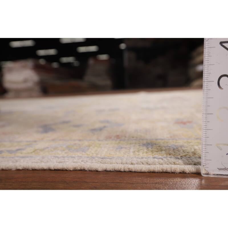 Oushak Turkish Vegetable Dye Area Rug Handmade Beige Wool Carpet - 6'2"x 8'10"
