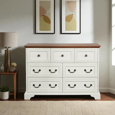 Farmhouse 7 Drawer Dresser, Rustic Wooden Chest of Drawers with Vintage Handles, Storage Organizer for Bedroom and Hallway