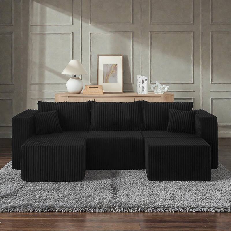 Compact Modular Sectional Sofa, Compressed Corduroy Cloud Couch, No Assembly Space Saving Sofa for Apartment