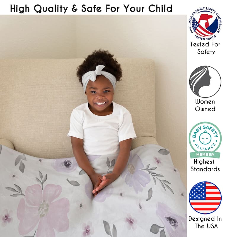 Sweet Jojo Designs Lavender Purple Boho Floral Girl Toddler Blanket Baby Swaddle - Bohemian, Shabby Chic, Watercolor, Farmhouse