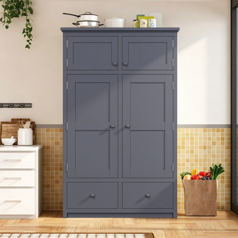 Freestanding 74.8"Tall Kitchen Pantry Cabinet with Drawers, Door Shelves and Pull-out Trays for Dining Room