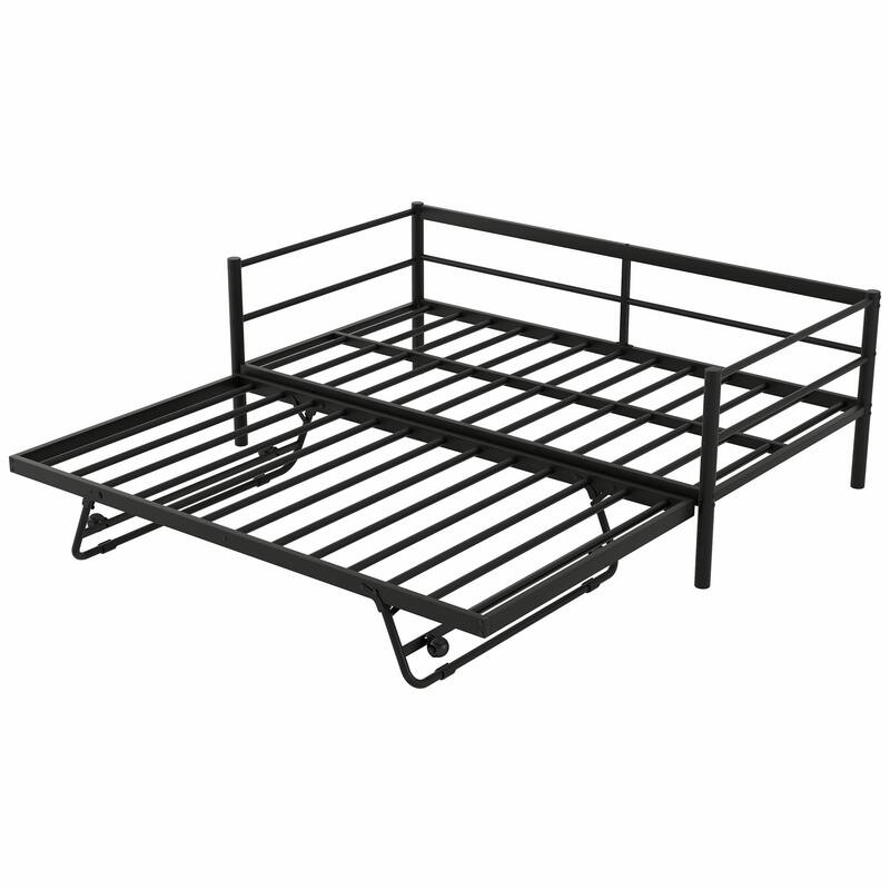 Twin Size Metal Daybed with LED Lights and Adjustable Pop-Up Trundle