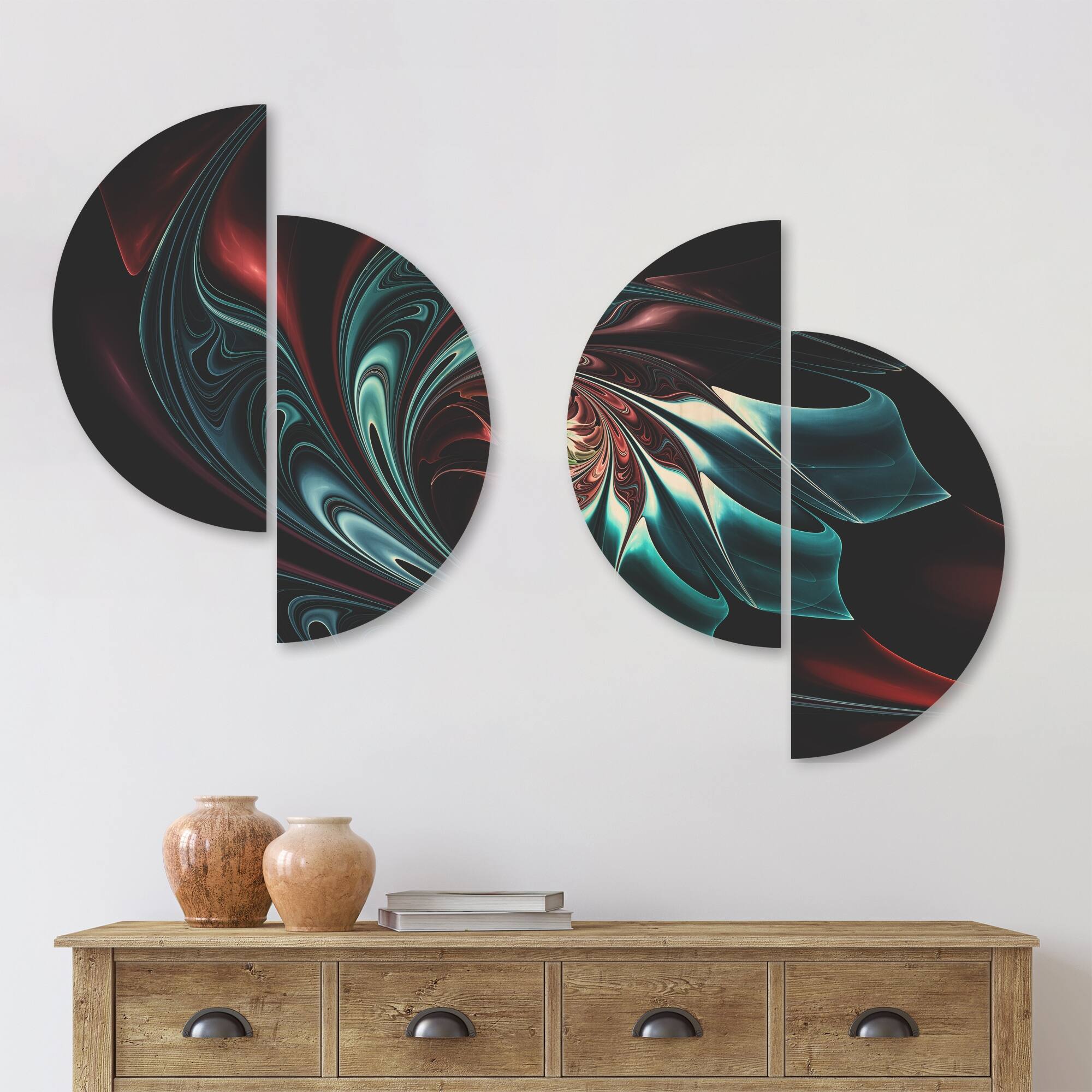 Designart 'Blue Abstract Floral Shapes' Floral Wood Wall Art Set of 4